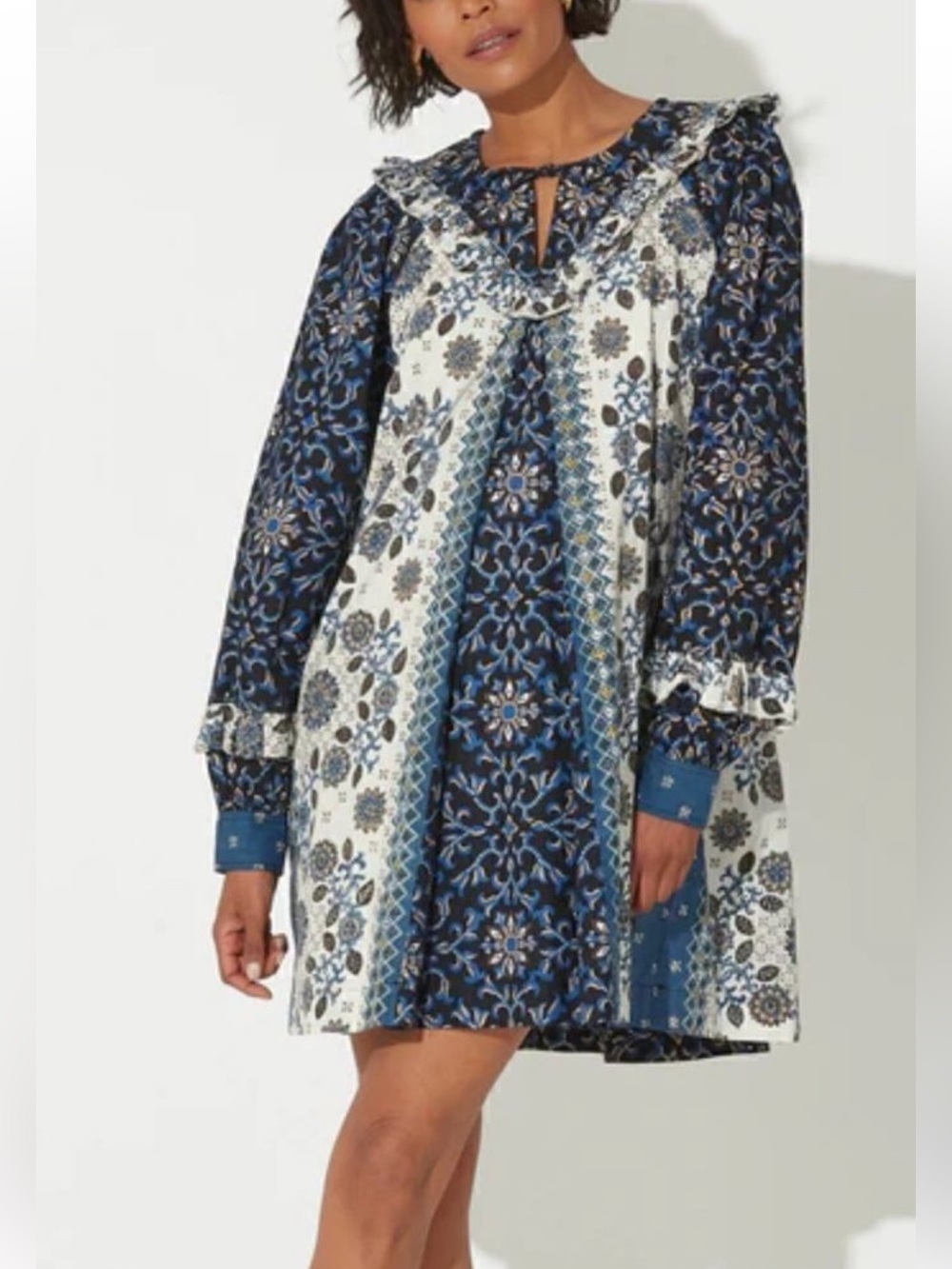 Cleobella Yalena Cotton Ruffle Long Sleeve Mini Dress Sabina Size Medium